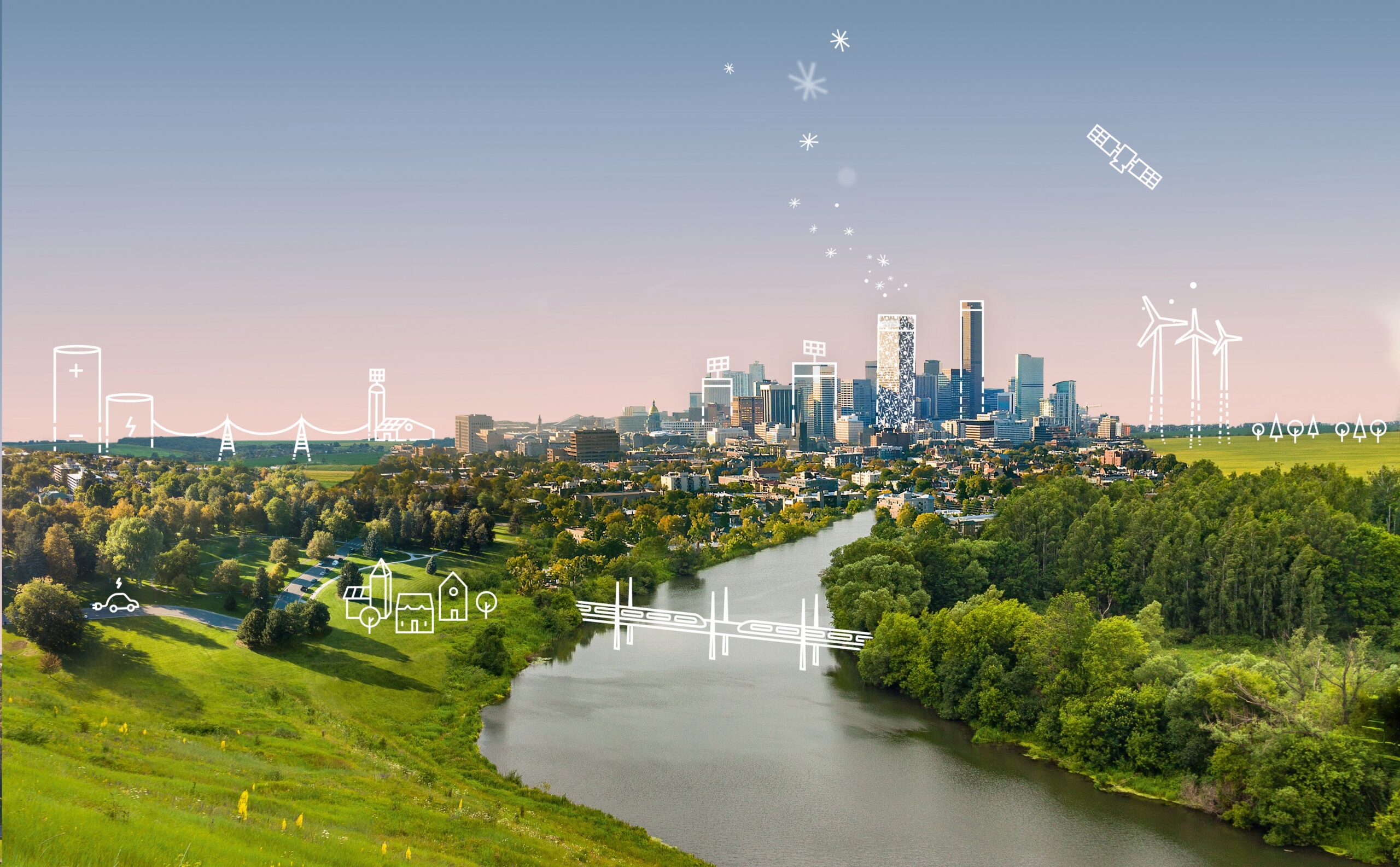 Denver cityscape aerial view from the city park